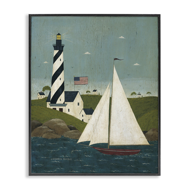 Scène côtière de voilier encadrée, conception de Warren Kimble, H 30 po x l 24 po, Giclée encadrée noir minuit