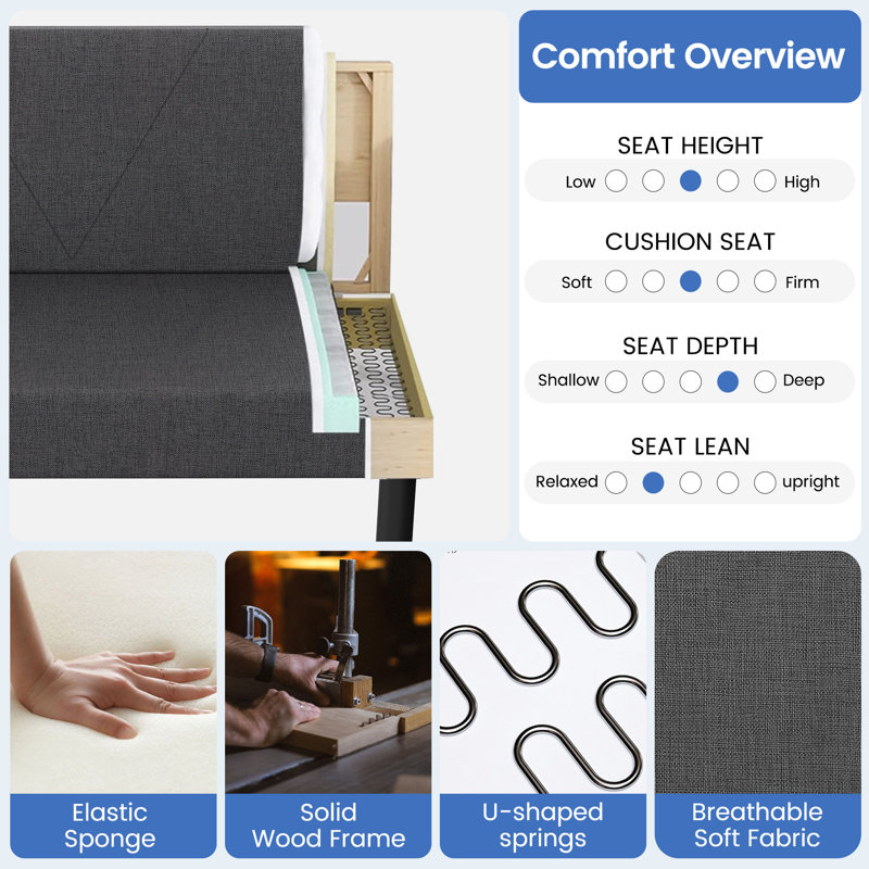 Bernadete Upholstered 41.3'' Sofa, Black
