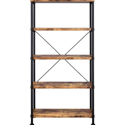 4-Shelf Antique Nutmeg And Black Bookcase, Suits Rustic Ambiance Of Home Office Living Room Bookcase In Black, Provides Ample Space For Accessories
