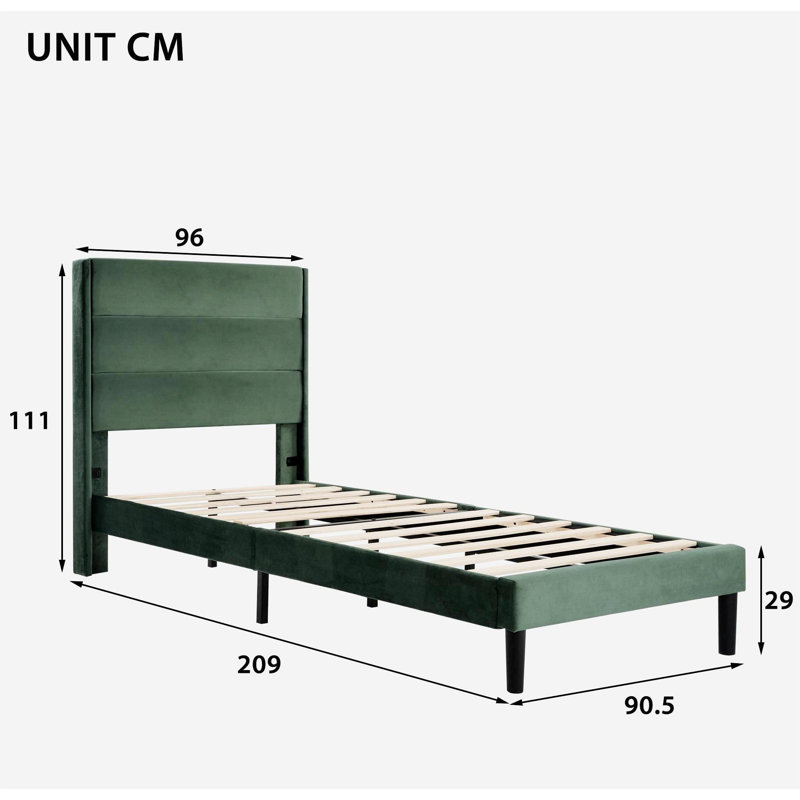 Liseta Metal Bed, European Single (90 x 200cm), Green