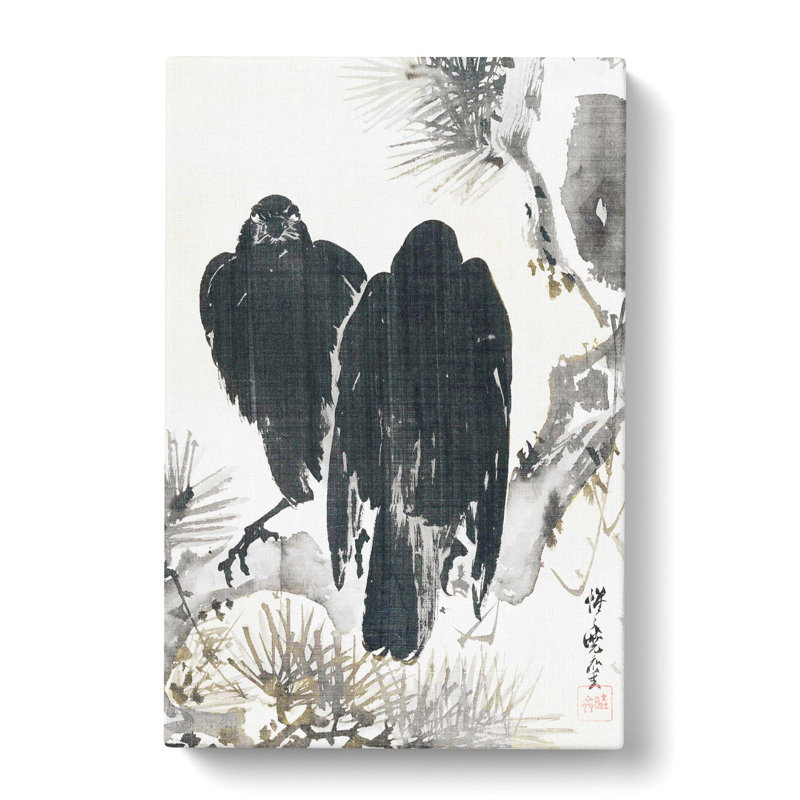 Two Crows by Kawanabe Kyosai - Wrapped Canvas Painting, 76cm H x 50cm W x 3cm D
