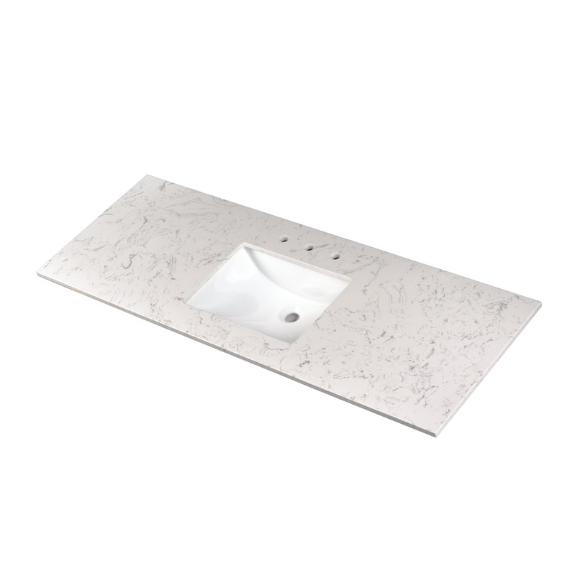 61 in. White Marble Bathroom Vanity Top with Double Sinks