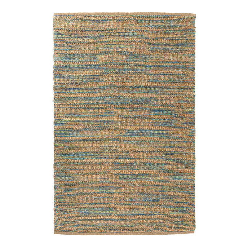 Modern Farmhouse Handmade Natural Fiber Jute Indoor Area Rug with Cotton Backing, Rectangle 5' x 7'9", Blue/Tan/Navy/Green