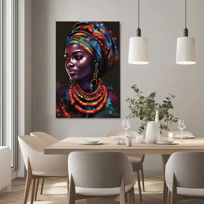 1Pc, reproduction d'art sur toile encadrée, Portraits de femmes d'Afrique, foulards colorés et décorations de perles, décoration murale de style Art contemporain, parfaite pour la chambre à coucher, le bureau, la salle de bain, la décoration murale idéale pour la maison