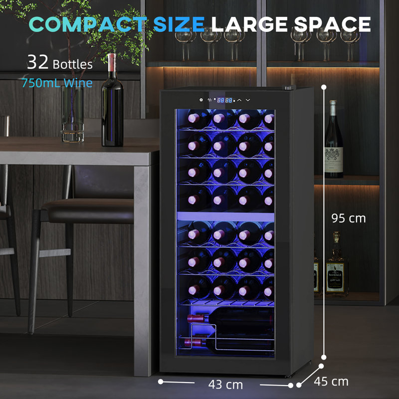 Berhley 86L Undercounter Wine Cooler Fridge with LED Light 32 Bottles