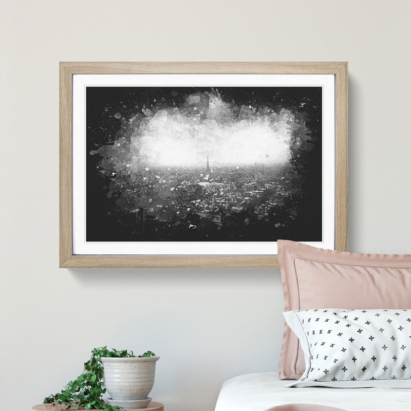 Paris Skyline - Picture Frame Graphic Art Print, 62cm H x 87cm W x 2cm D, Oak Framed