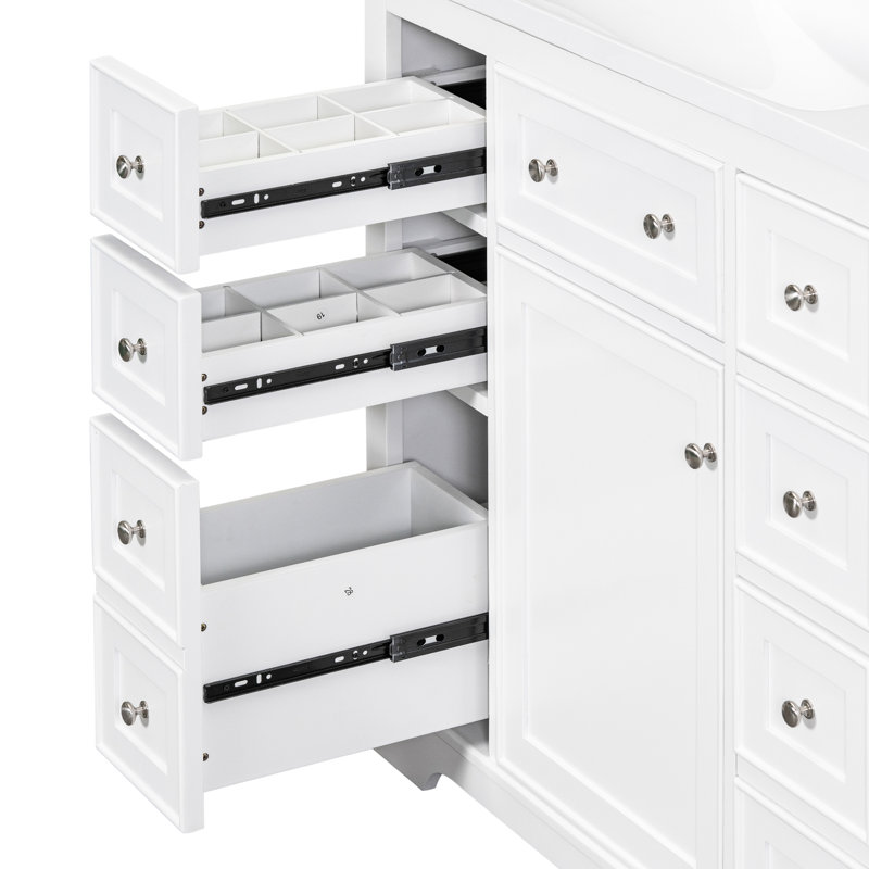 Meuble-lavabo de 36 po sans lavabo. Base d'armoire blanche moderne avec 6 tiroirs. Bois massif et rangement. Panneaux de tiroirs amovibles. Meuble-lavabo requis, seulement, 1 tiroir et moderne, avec finition peinte,