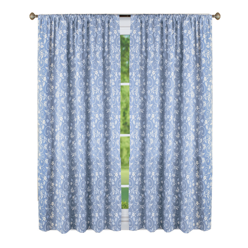 Panneau de rideau semi-transparent en microfibre, Bleu, L 52 po x L 63 po