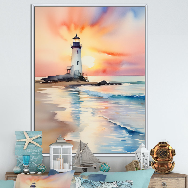 Coucher de soleil sur la plage 2 - Art mural plage, Cadre flottant blanc, H 40 po x l 30 po x P 1,5 po
