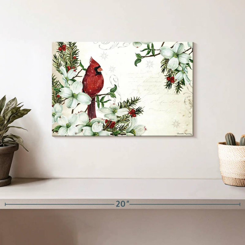 Cardinals d'hiver et cornouiller, H 8 po x l 12 po