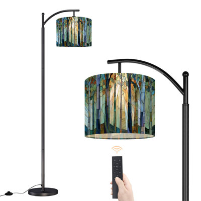 Lampe sur pied à arc avec abat-jour réglable Morning Dew Eucalyptus Forest Lampe sur pied 3 températures de couleur à intensité variable pour poteau