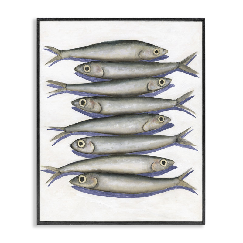 Giclée encadrée de poissons d'anchois empilés, design par Michael Willett, Giclée encadrée noir minuit, H 30 po x l 24 po