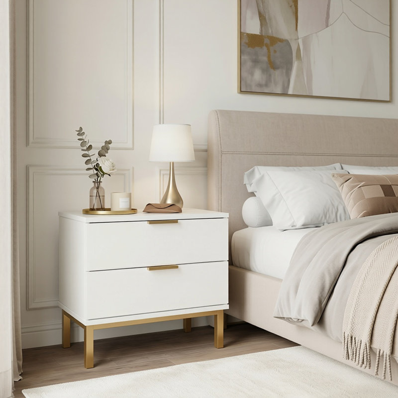 19.7" 2-Drawer Nightstand With Metal Legs
