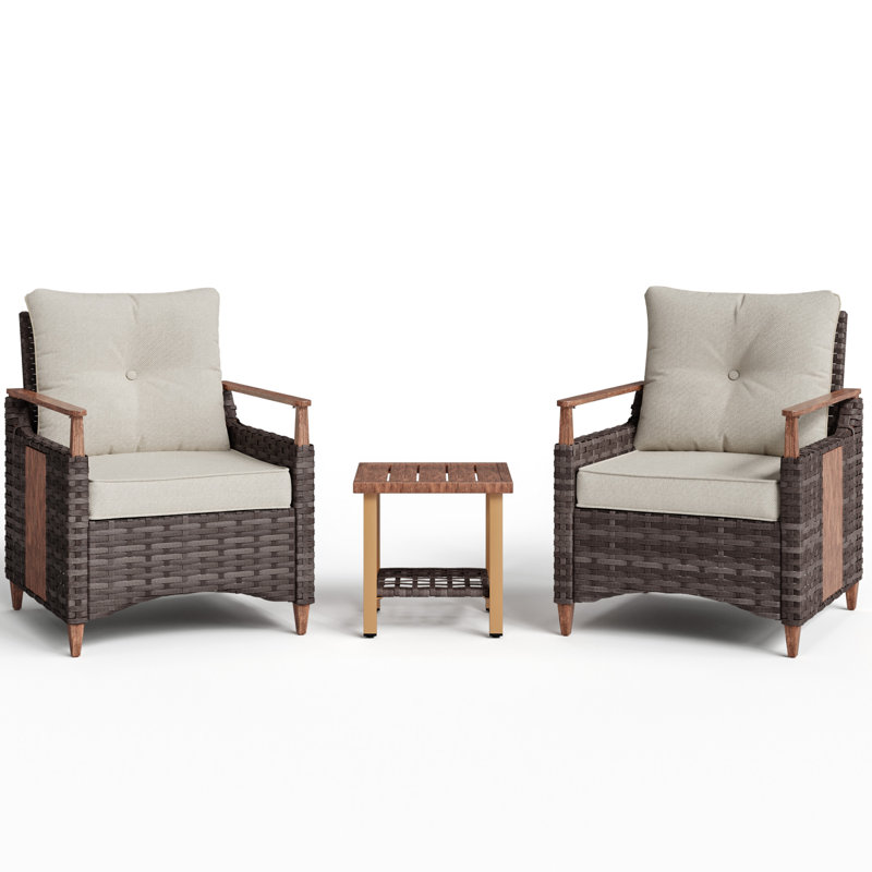 Melvarn 2-person Outdoor Wicker Lounge Chairs Two Person Bistro Set Patio Conversation Sets With Side Table, Beige