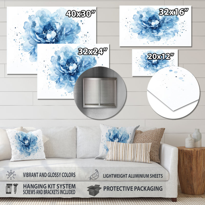 Radiant Symphony Of Peony Under Water V - Décoration murale florale en métal, pivoine, H 12 po x l 20 po x P 0,84 po