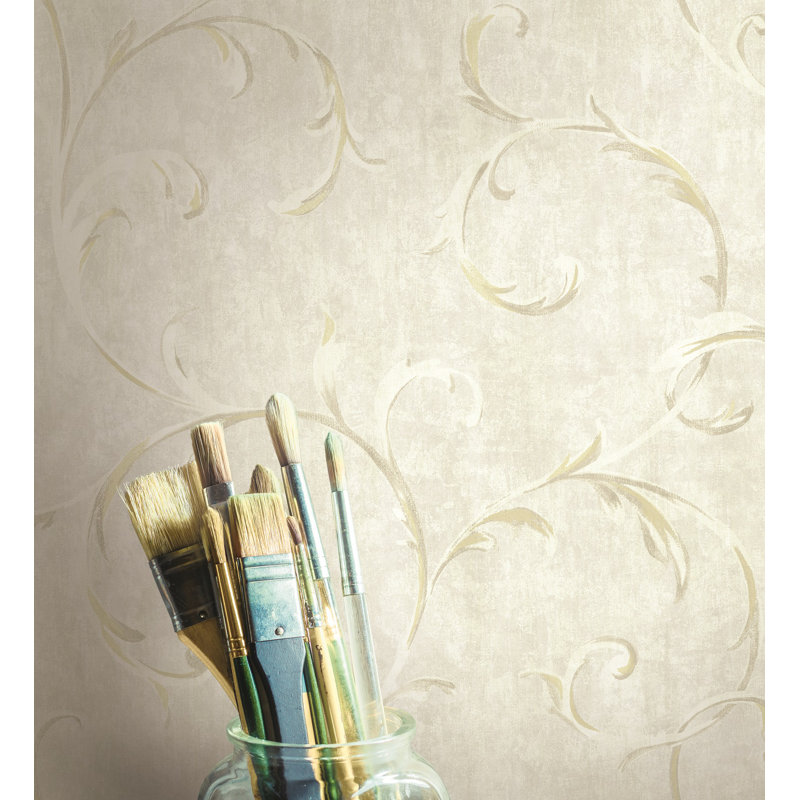 Rouleau de papier peint à volutes L 32,82 pi x l 20,5 po Vittorio, Doré / beige