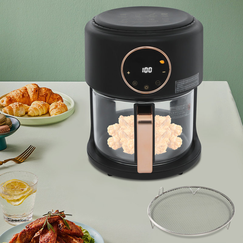 Friteuse à air visible de 4,4 pte avec pot en verre, friteuse à écran tactile 1200 W, cuiseur à convection de comptoir 8 en 1 avec chaleur rapide, antiadhésif et lavable au lave-vaisselle