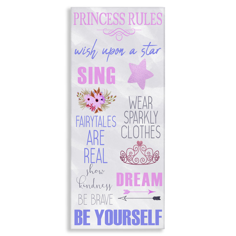 Art mural sur toile Rules for Princesses, design par Kim Allen, H 24 po x l 10 po