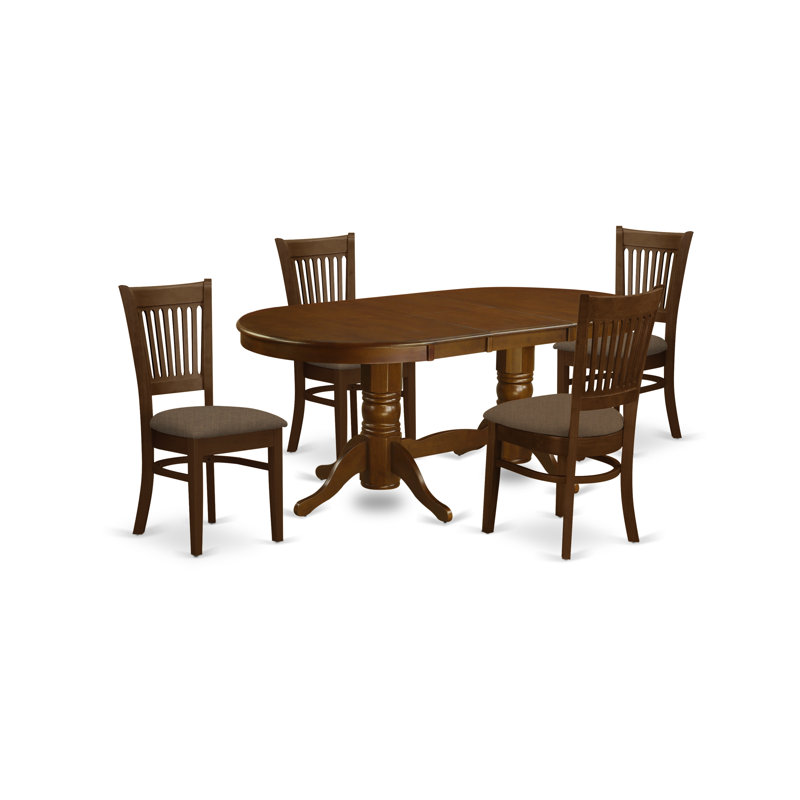 L'ensemble de table de salle à manger 5 pièces pour 4 personnes comprend une table de cuisine ovale avec rallonge papillon et 4 chaises de salle à manger en tissu de lin, espresso