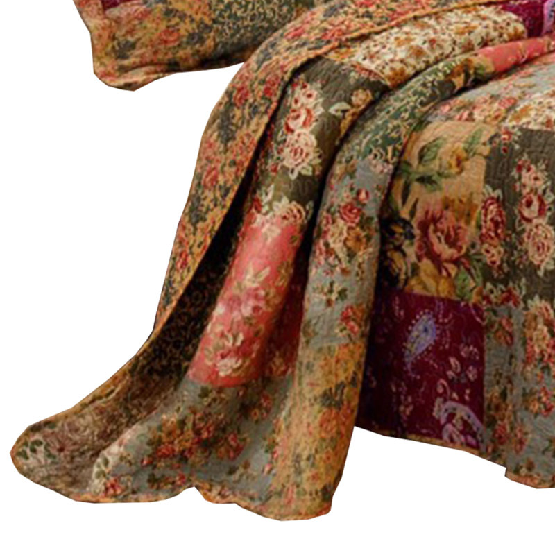 Multicolor Floral Patchwork King Microfiber Quilt Set
