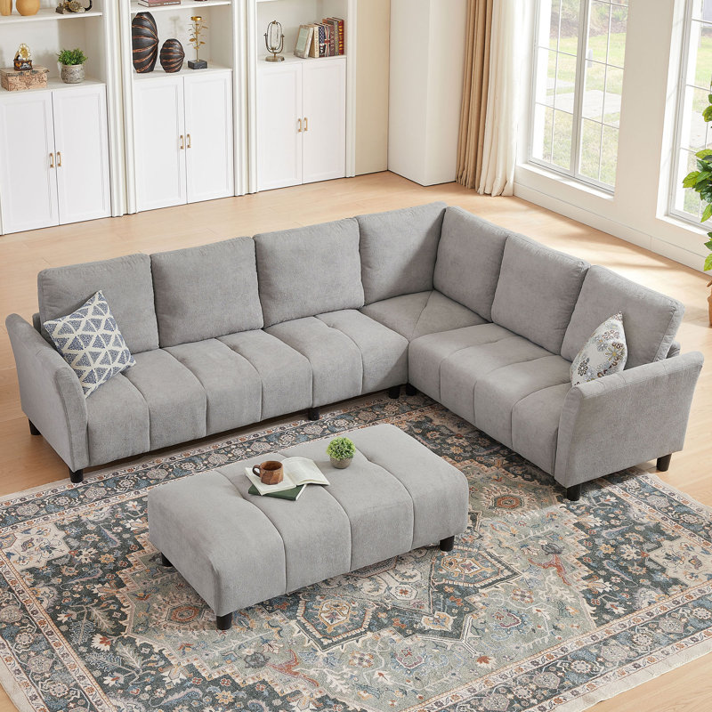 "102.56" W Reversible Sectional Sofa with Corner Seat & Extended Bench, Light Gray