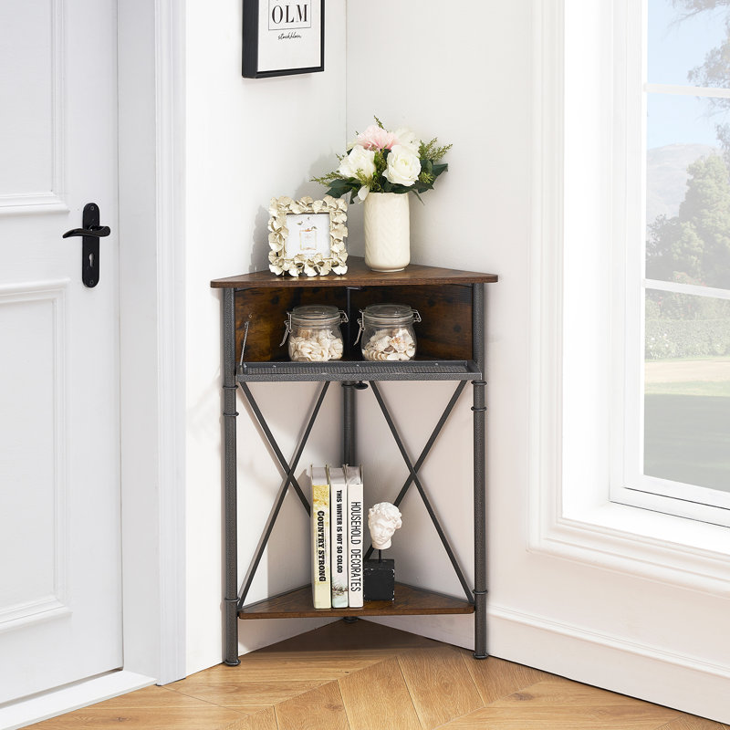 Armoire de coin Kempst, armoire de coin de style campagnard avec rangement à porte rabattable, armoire de coin de style industriel triangulaire avec tablette, table de rangement de coin rustique pour les petits salons d'entrée de chambre à coucher