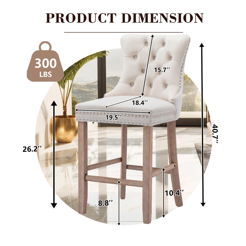  Velvet Kitchen Island Chairs Counter Height Barstools (Set of 2), Natural, Beige