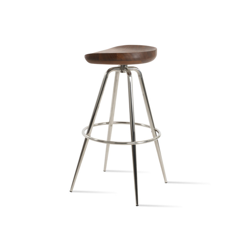 Cattelan Max Swivel Counter & Bar Stool In Solid Walnut, Walnut/Polished Frame, Counter Stool (24" Seat Height)