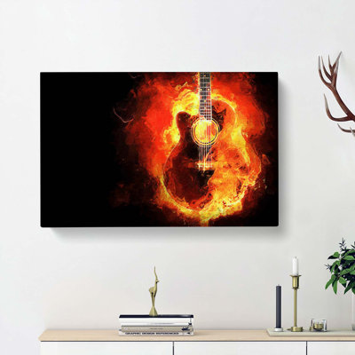 Acoustic Guitar in Flames - Wrapped Canvas