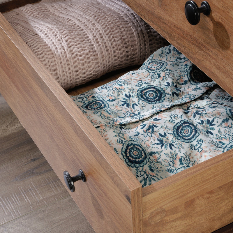 Commode en bois avec tiroirs spacieux et tablettes ouvertes, Brun