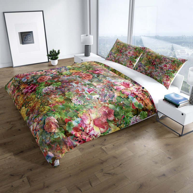 Polyester Floral Duvet Cover, Queen Duvet Cover + 2 Shams