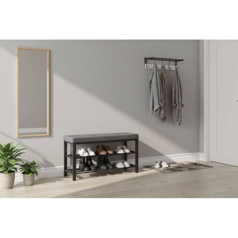 Modern Dark Gray/Black Storage Shoe Bench With Cushion For Sitting; Space-Saving And Suitable For Living Rooms, Bedrooms, And Hallways.