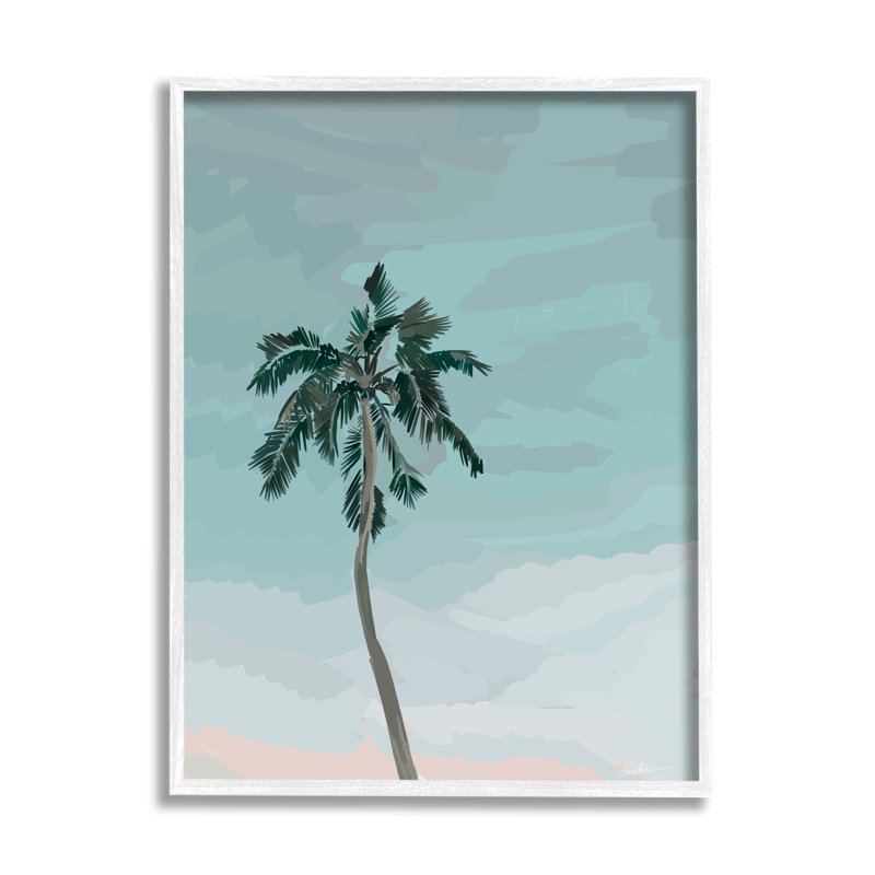 Ciel de palmier tropical par Amelia Noyes, H 14 po x l 11 po x P 1,5 po, Giclée encadrée blanc bord de mer