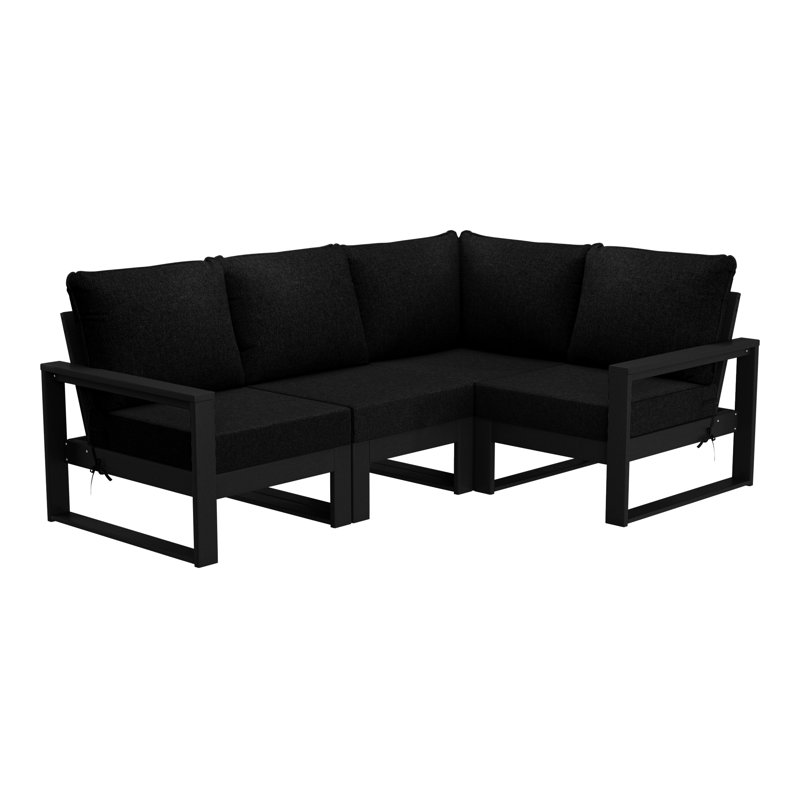 Patio 4-Piece Deep Seating Set With Frame, Black, Black