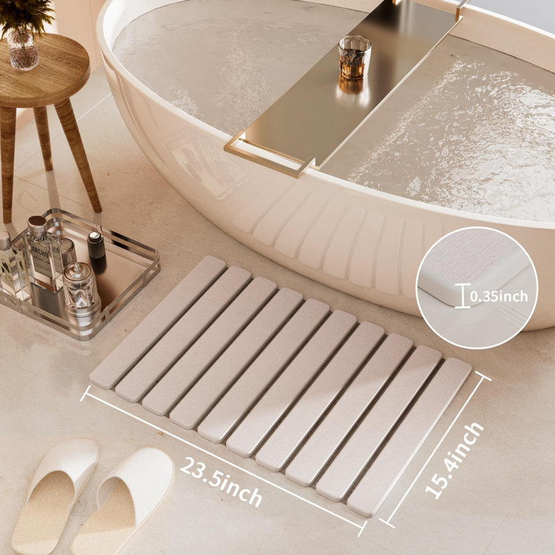 Foldable Stone Bath Mat, Quick Dry Stone Drying Mats For Bathroom, Super Absorbent Bath Mat, Non Slip, Large Diatomaceous Earth Dish Drying Mats For Kitchen Counter 23.5 X 15.4In, White