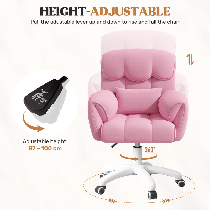 Fairmont Park Velvet Office Chair, Pink, White