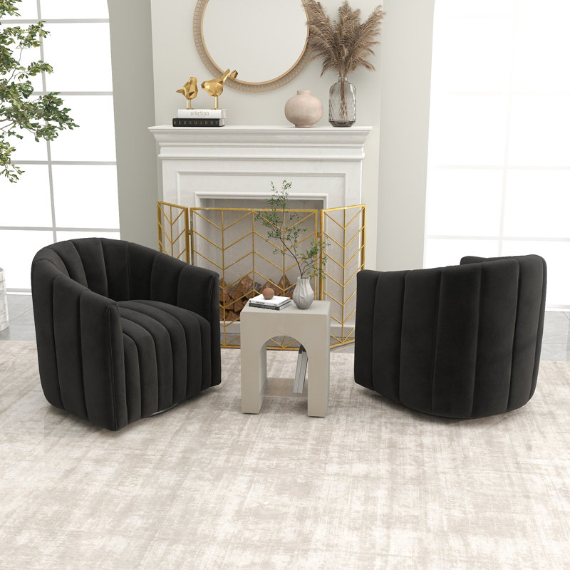 Annelotte Velvet Swivel Barrel Chair, Black