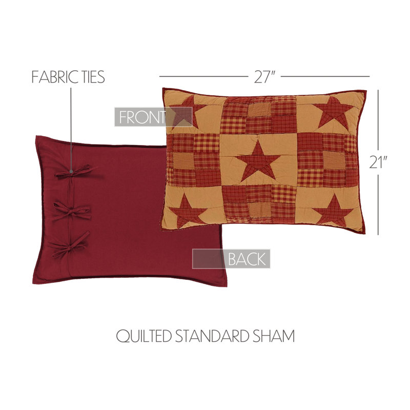 Burgundy and Tan Cotton Patchwork Star Standard Sham