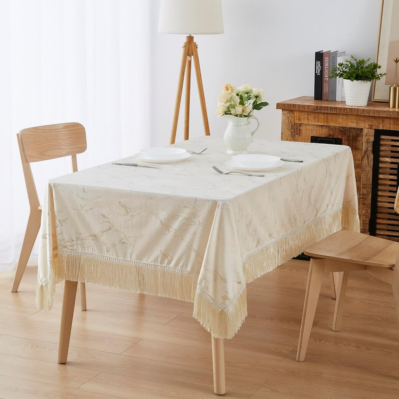 Kaxton Rectangle Marble Wedding Lace Tablecloth, 104” Rectangle, Beige