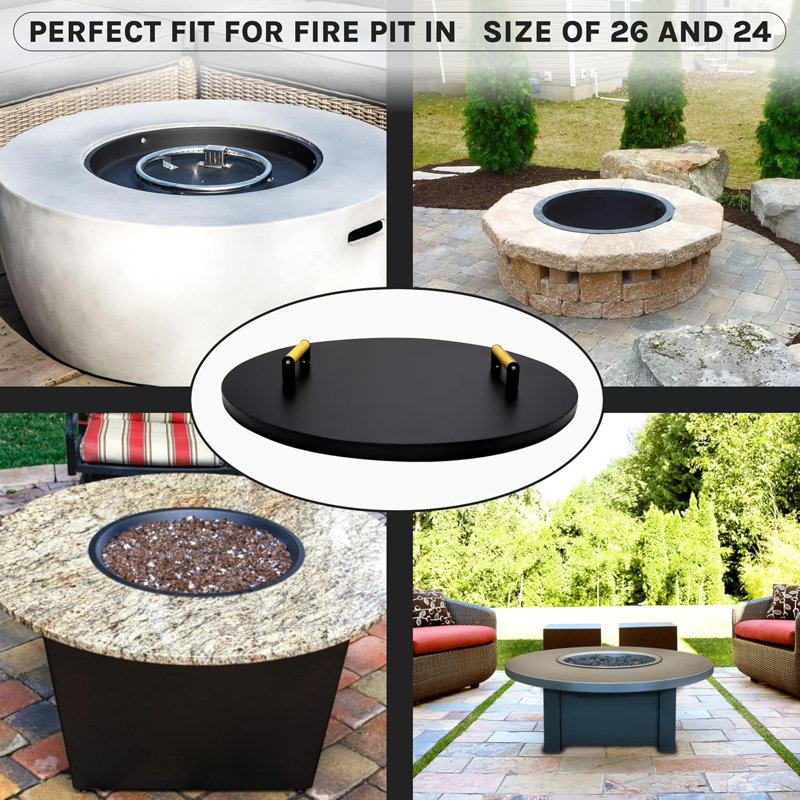  Firepit Snuffer Lid 28" - 16 Gauge Carbon Steel Solid Shield With Heat Resistant Coating - Perfect For Fire Pit Inside Up To 26" - Essential Fire Pit Accessories For Outdoor Camping