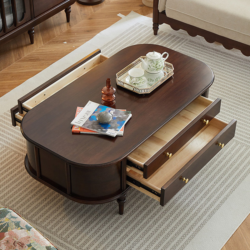 French Vintage Oval Storage Coffee Table, 18.9" H x 47.24" L x 25.98" W