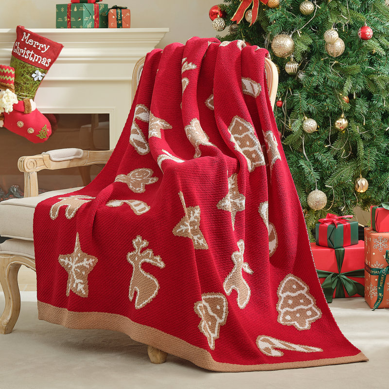 Jeté en chenille Amélie Home, motif de Noël réversible, cadeau de Noël pour lit et canapé