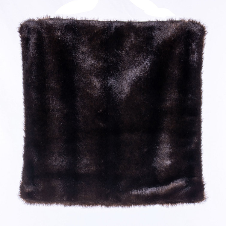 The Holiday Aisle® 18" x 18" Cocoa Mink Faux Fur Pillow.