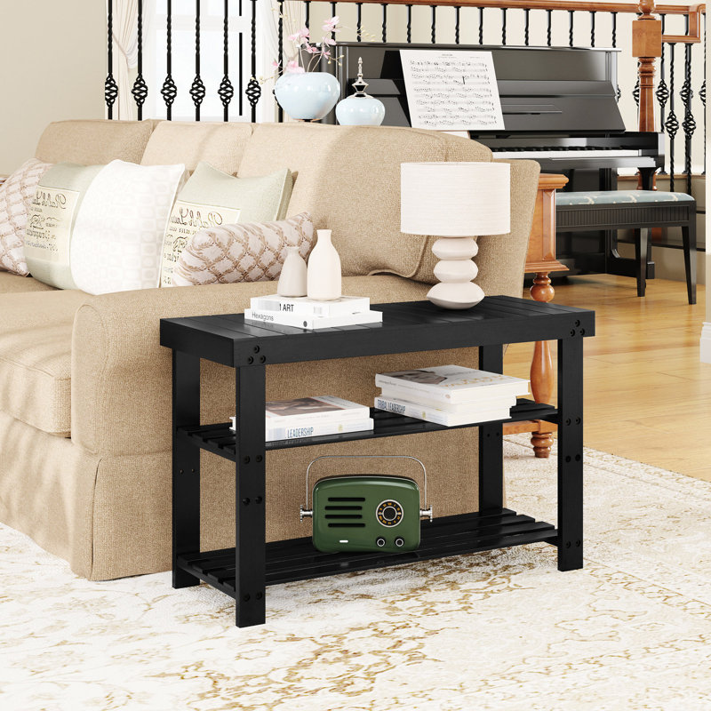 3 étagères à chaussures avec coussin et tablettes réglables pour le bureau, Noir