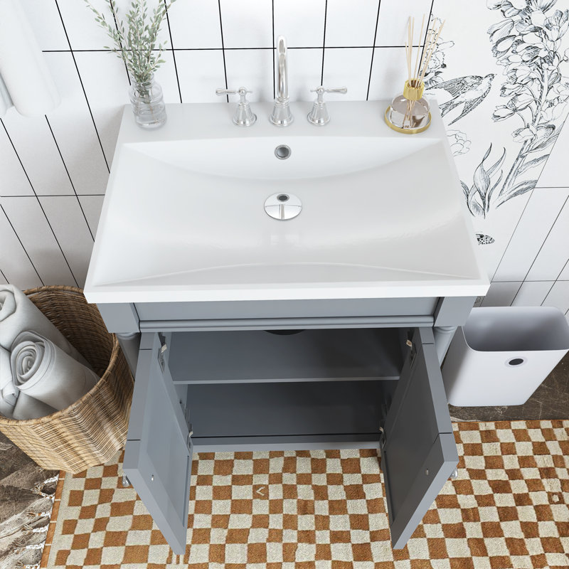 Ensemble de meuble-lavabo simple 24 po avec plateau en résine Shamelle, Gris