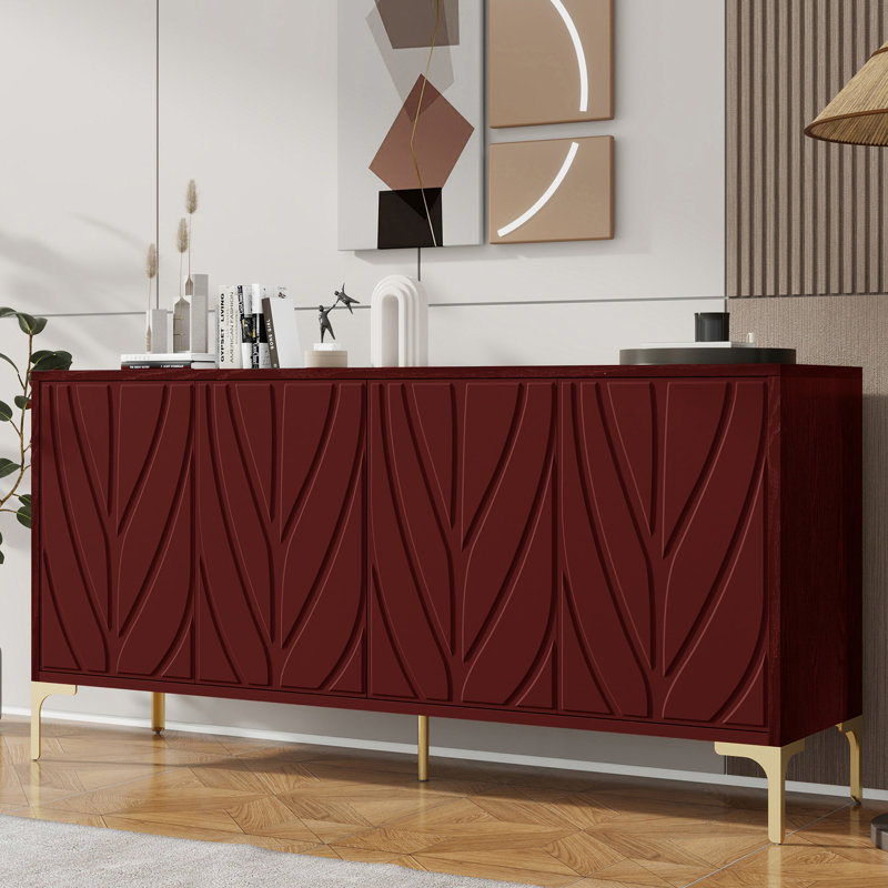 Radiant 60" Sideboard Buffet Cabinet With 4-Doors, Red