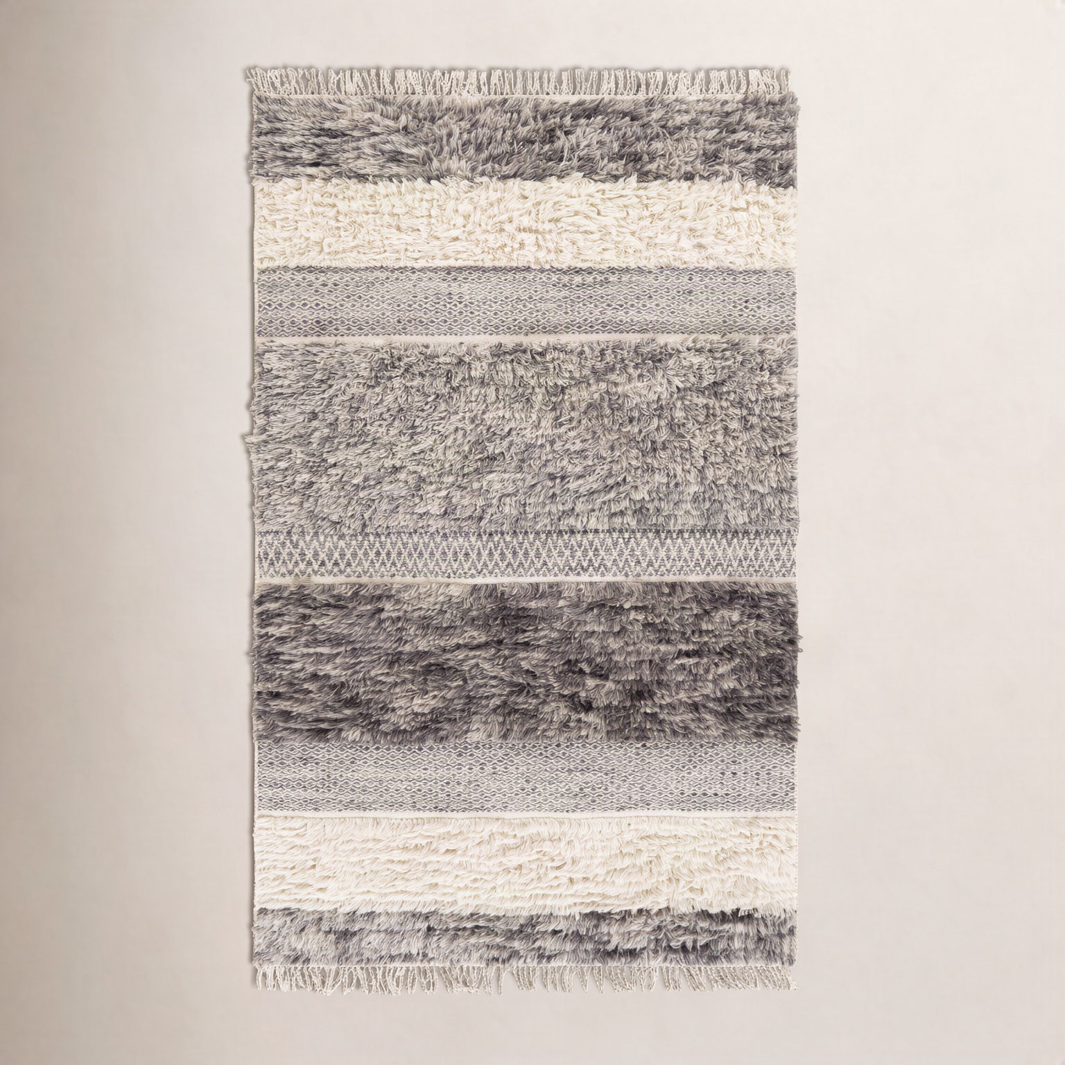 Catalina Cream Gray Flatweave Striped Wool Rug, Rectangle 2' x 3'