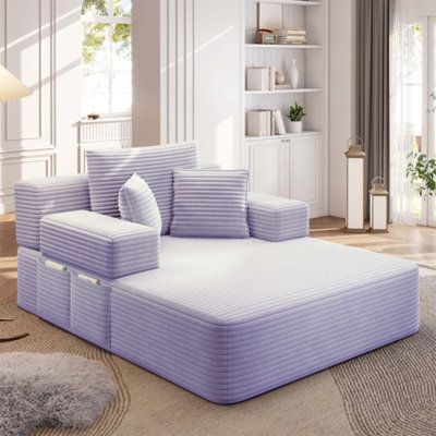 Luxueuse chaise longue en velours côtelé moelleux avec 3 coussins, canapé-lit convertible avec poche de rangement, conception sans cadre et mousse de compression pour les petits espaces, salon, appartement