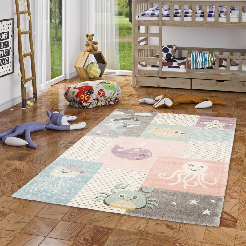 Mccrady Machine Woven Blue/Pink/Grey Rug, Rectangle 160 x 230cm