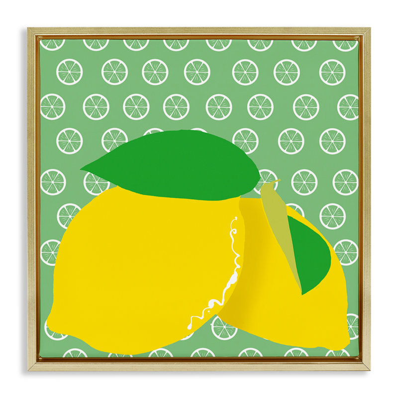 «Bright Lemon Fruit», art mural encadré flottant par Daniela Santiago, H 18 po x l 18 po, Cadre flottant métallique doré
